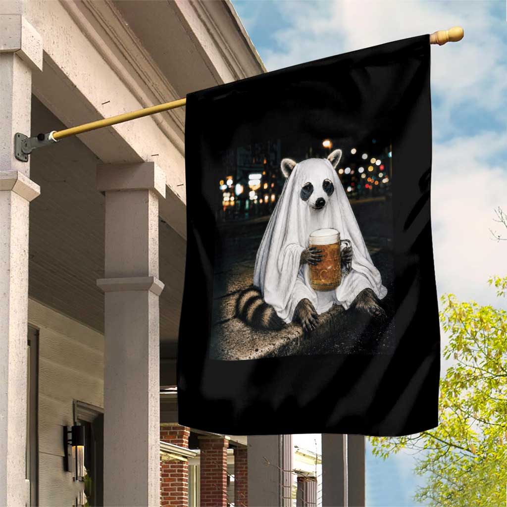 Funny Ghost Raccoon Drinking Beer Feral Halloween Gift Garden Flag