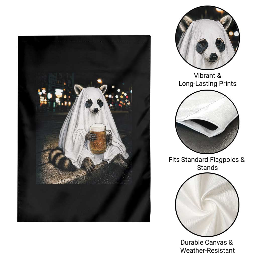 Funny Ghost Raccoon Drinking Beer Feral Halloween Gift Garden Flag