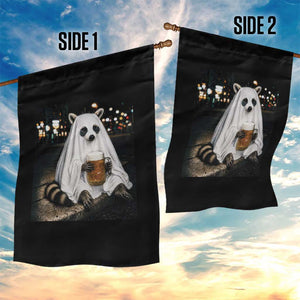 Funny Ghost Raccoon Drinking Beer Feral Halloween Gift Garden Flag
