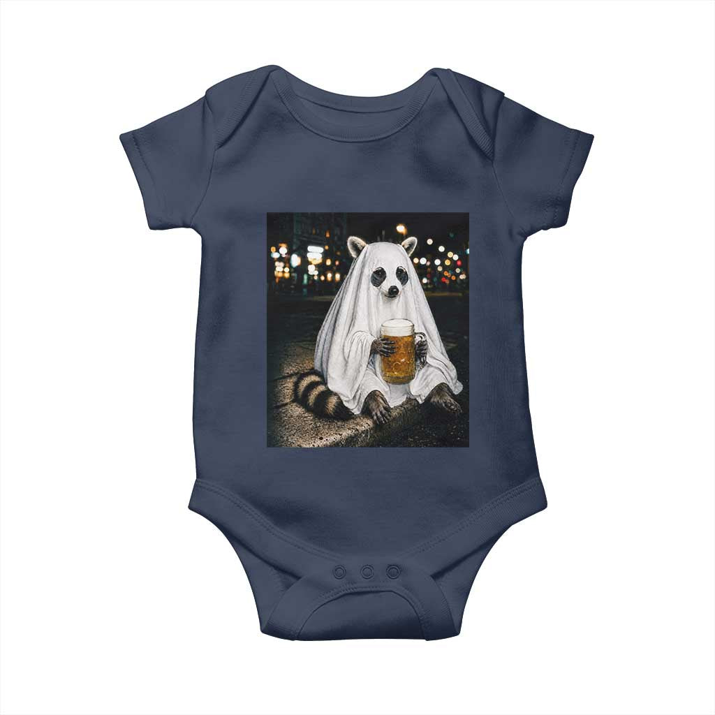 Funny Ghost Raccoon Drinking Beer Feral Halloween Gift Baby Onesie