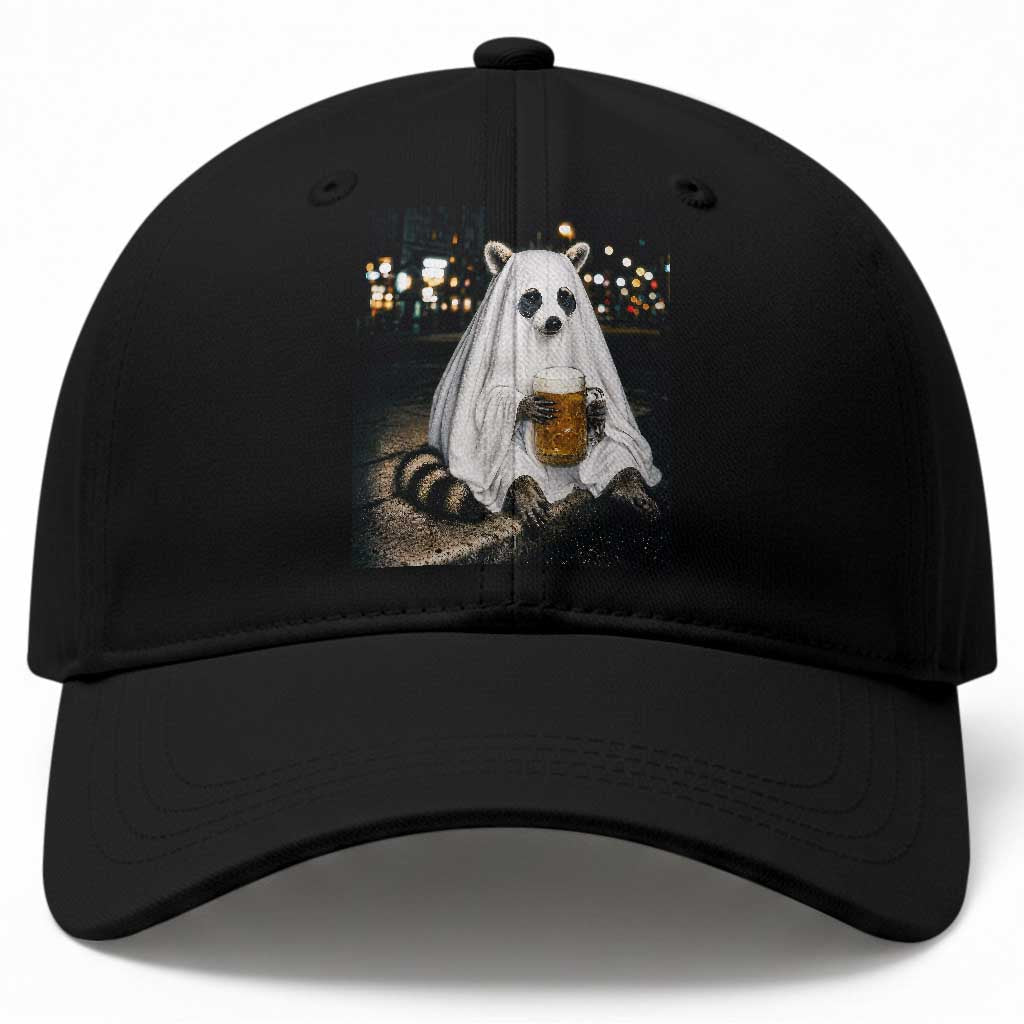 Funny Ghost Raccoon Drinking Beer Feral Halloween Gift Baseball Cap