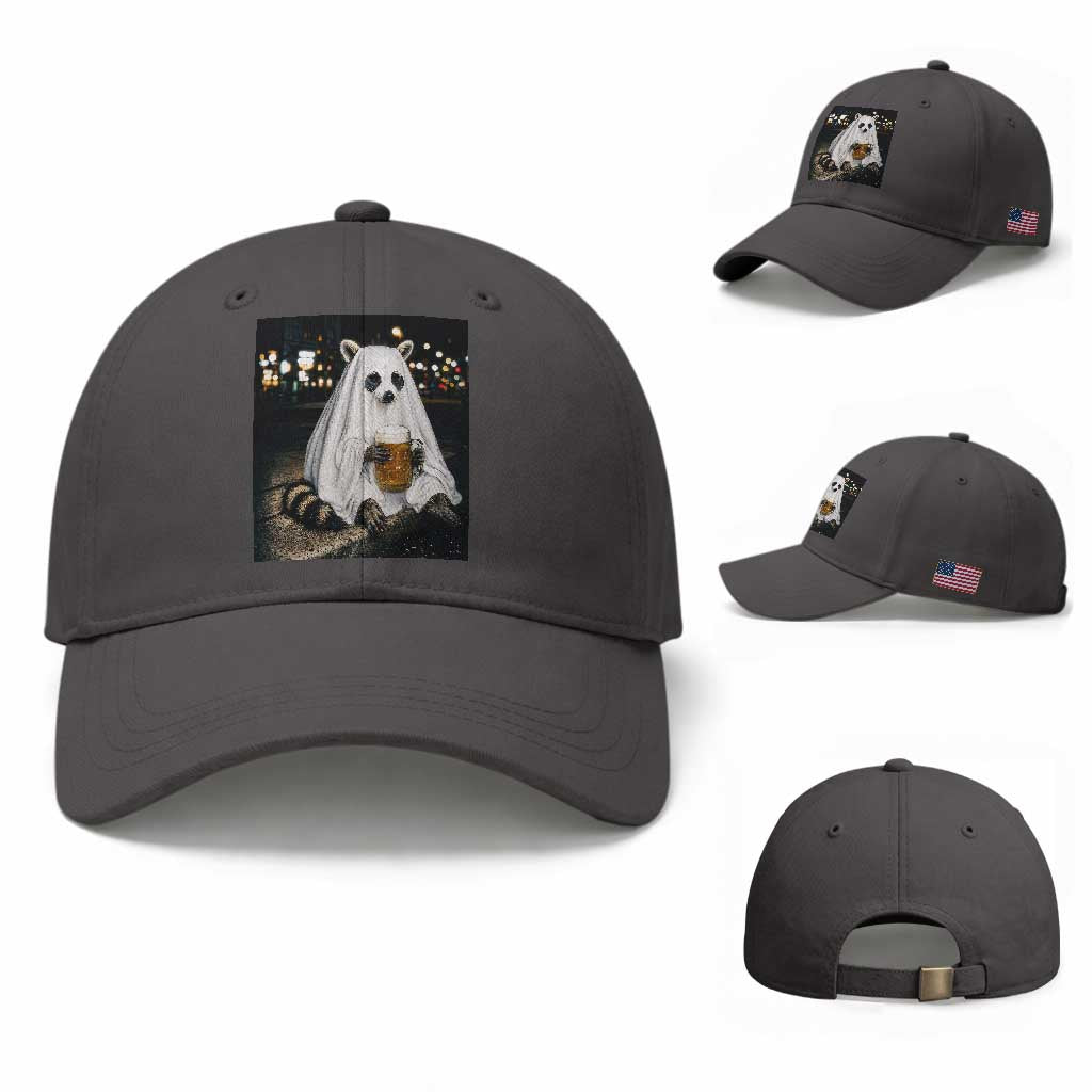 Funny Ghost Raccoon Drinking Beer Feral Halloween Gift Baseball Cap
