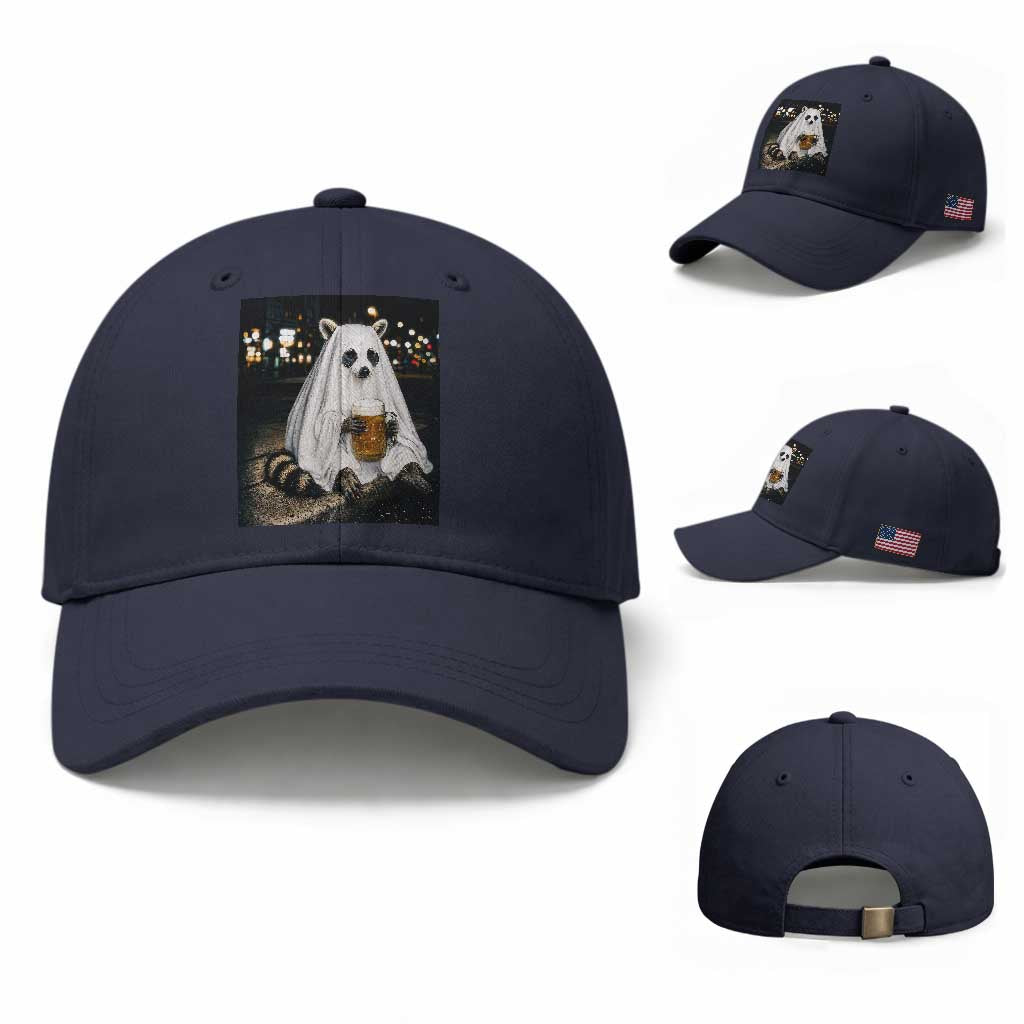 Funny Ghost Raccoon Drinking Beer Feral Halloween Gift Baseball Cap
