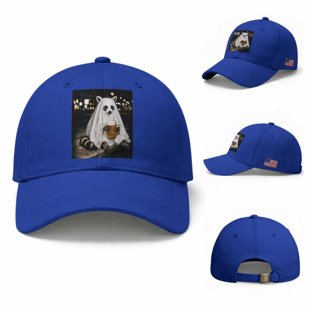 Funny Ghost Raccoon Drinking Beer Feral Halloween Gift Baseball Cap