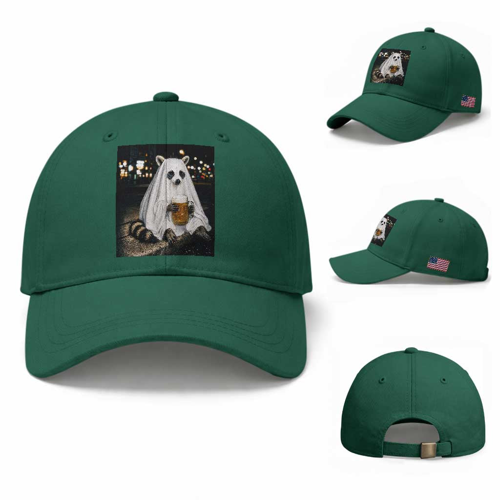 Funny Ghost Raccoon Drinking Beer Feral Halloween Gift Baseball Cap