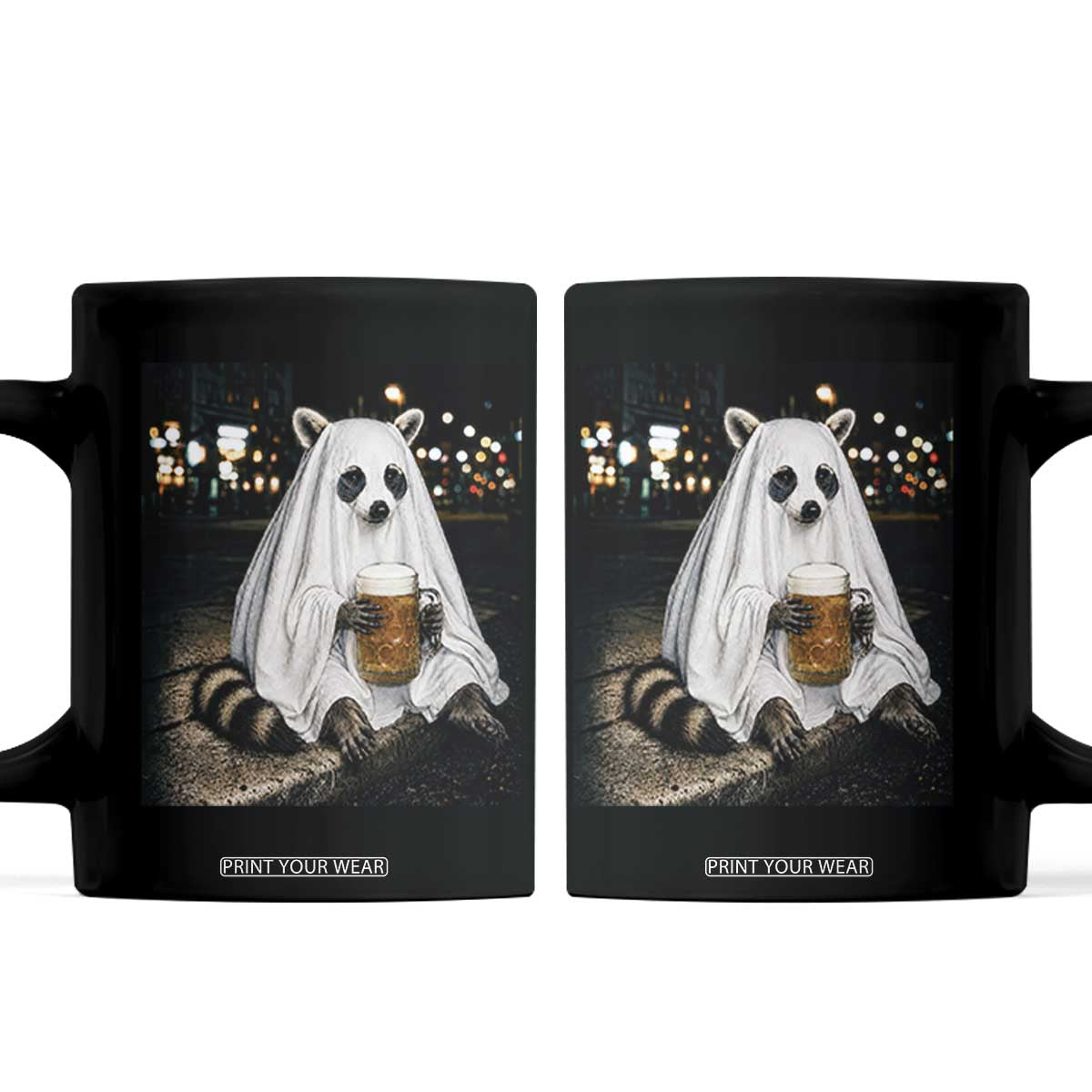 Funny Ghost Raccoon Drinking Beer Feral Halloween Gift Coffee Mug