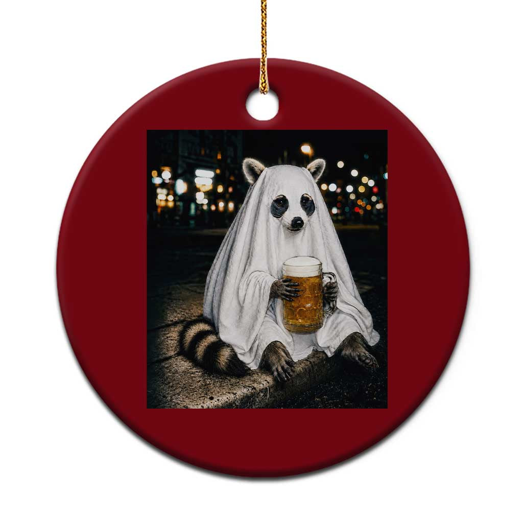 Funny Ghost Raccoon Drinking Beer Feral Halloween Gift Ceramic Ornament