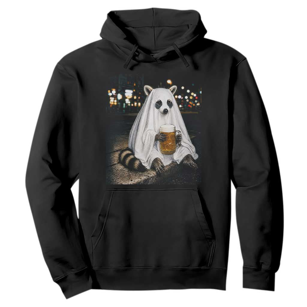 Funny Ghost Raccoon Drinking Beer Feral Halloween Gift Hoodie
