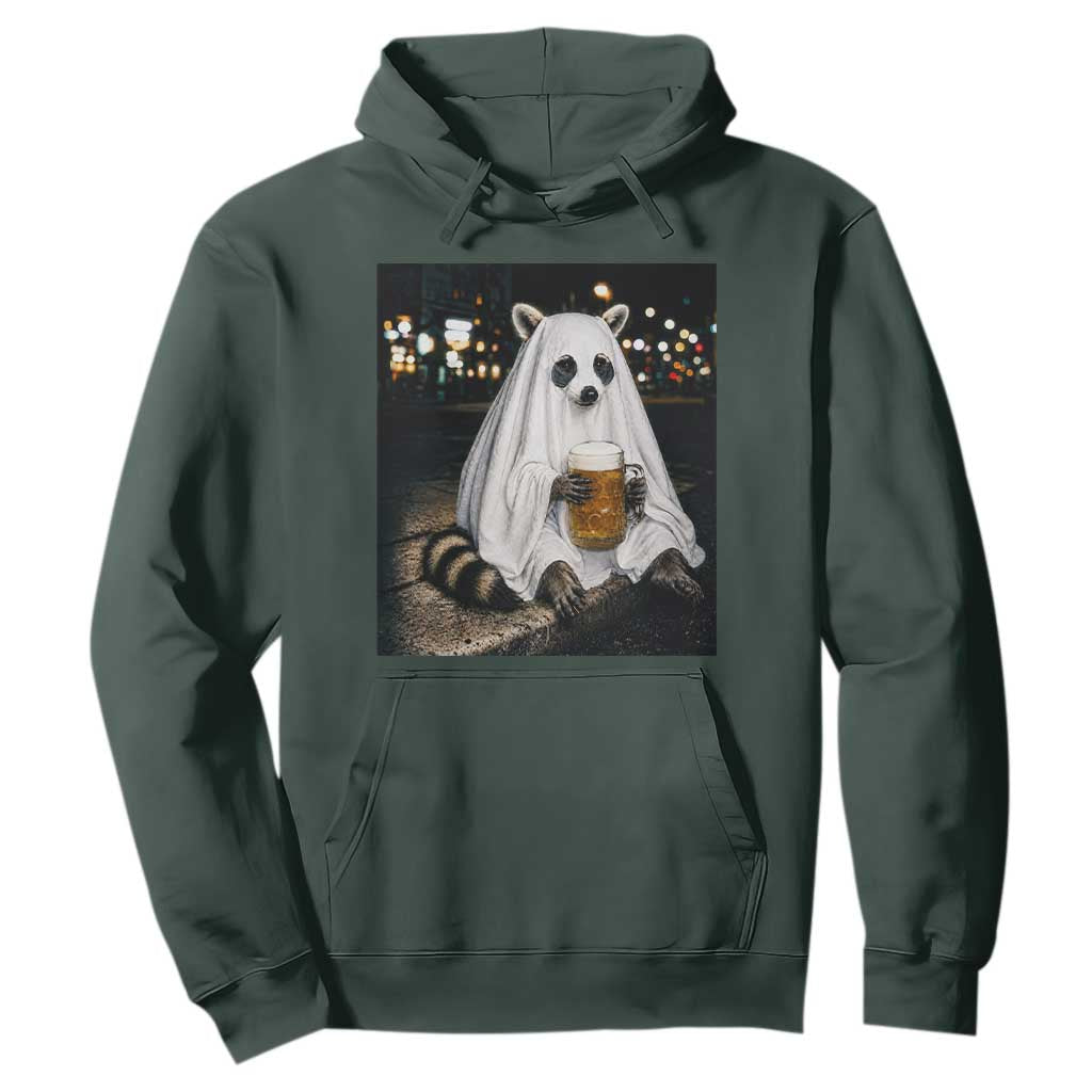 Funny Ghost Raccoon Drinking Beer Feral Halloween Gift Hoodie