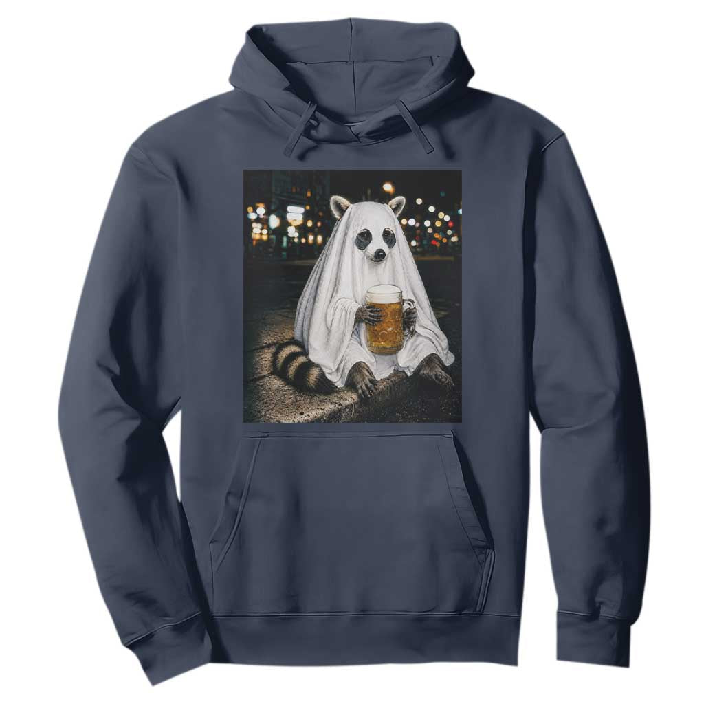 Funny Ghost Raccoon Drinking Beer Feral Halloween Gift Hoodie