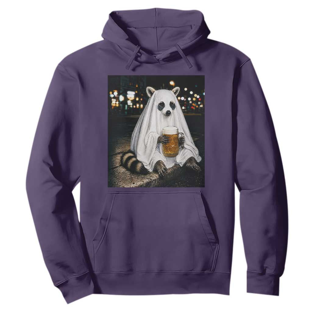 Funny Ghost Raccoon Drinking Beer Feral Halloween Gift Hoodie