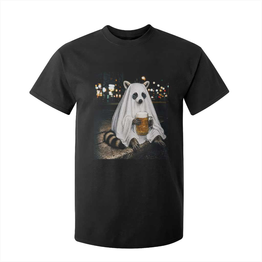 Funny Ghost Raccoon Drinking Beer Feral Halloween Gift T Shirt For Kid