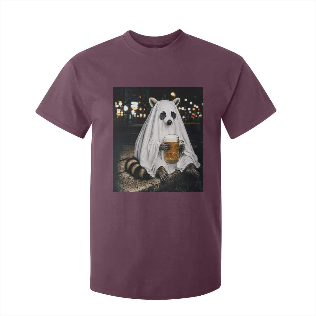 Funny Ghost Raccoon Drinking Beer Feral Halloween Gift T Shirt For Kid