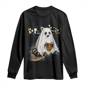 Funny Ghost Raccoon Drinking Beer Feral Halloween Gift Long Sleeve Shirt