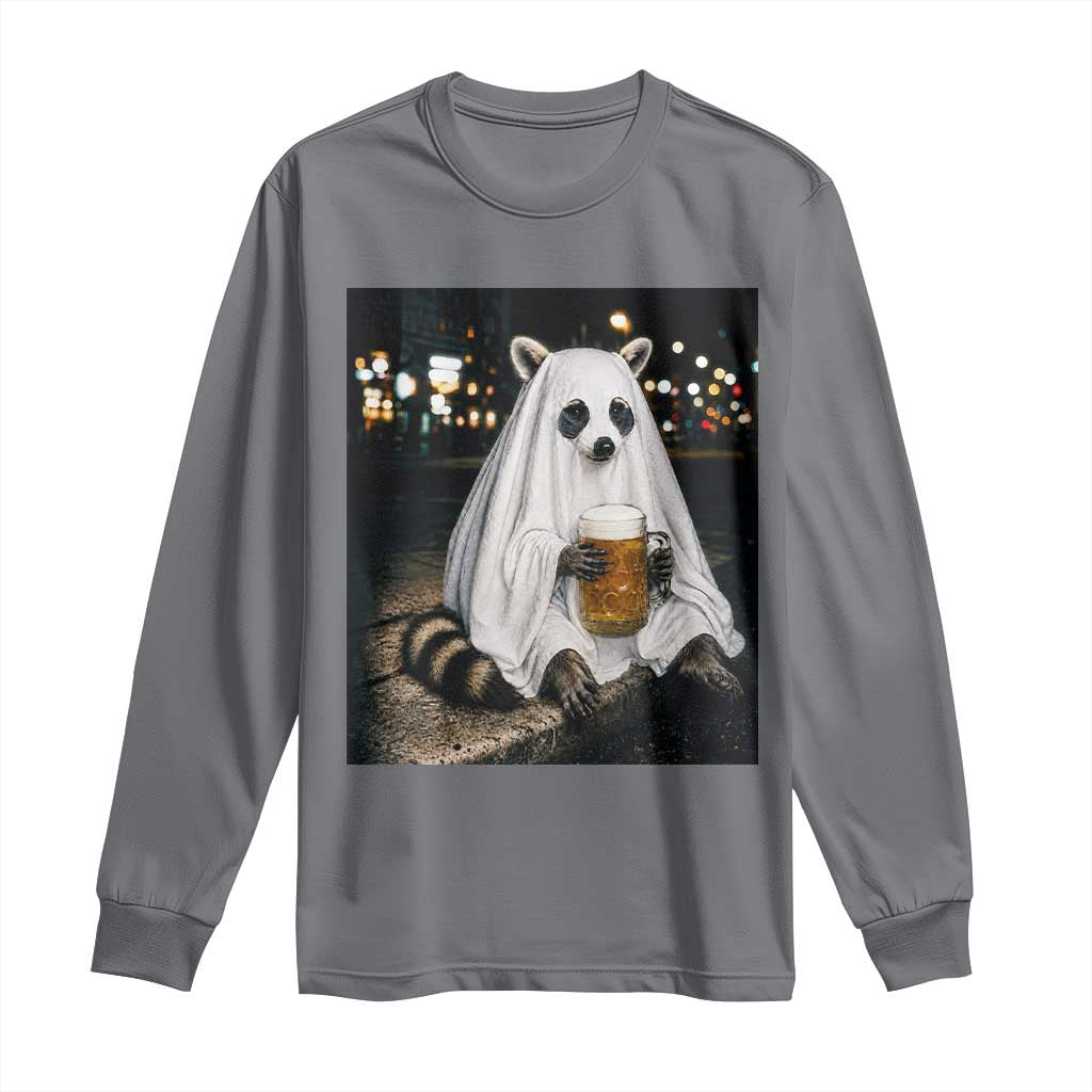Funny Ghost Raccoon Drinking Beer Feral Halloween Gift Long Sleeve Shirt