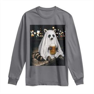 Funny Ghost Raccoon Drinking Beer Feral Halloween Gift Long Sleeve Shirt