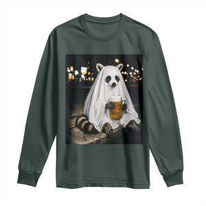 Funny Ghost Raccoon Drinking Beer Feral Halloween Gift Long Sleeve Shirt