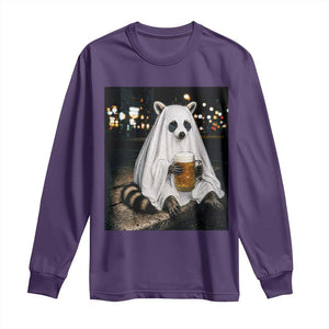 Funny Ghost Raccoon Drinking Beer Feral Halloween Gift Long Sleeve Shirt