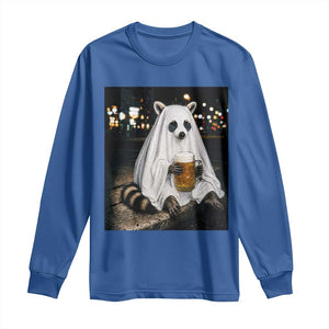 Funny Ghost Raccoon Drinking Beer Feral Halloween Gift Long Sleeve Shirt
