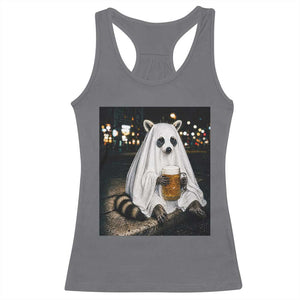 Funny Ghost Raccoon Drinking Beer Feral Halloween Gift Racerback Tank Top