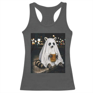 Funny Ghost Raccoon Drinking Beer Feral Halloween Gift Racerback Tank Top