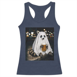 Funny Ghost Raccoon Drinking Beer Feral Halloween Gift Racerback Tank Top