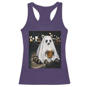 Funny Ghost Raccoon Drinking Beer Feral Halloween Gift Racerback Tank Top