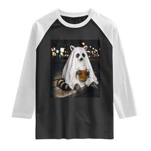 Funny Ghost Raccoon Drinking Beer Feral Halloween Gift Raglan Shirt