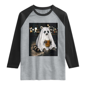 Funny Ghost Raccoon Drinking Beer Feral Halloween Gift Raglan Shirt