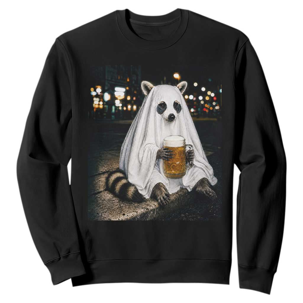 Funny Ghost Raccoon Drinking Beer Feral Halloween Gift Sweatshirt