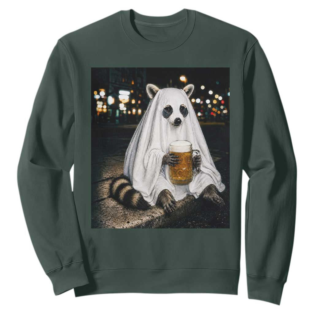 Funny Ghost Raccoon Drinking Beer Feral Halloween Gift Sweatshirt