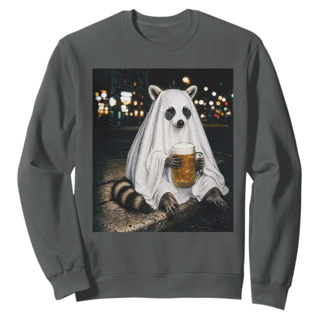 Funny Ghost Raccoon Drinking Beer Feral Halloween Gift Sweatshirt