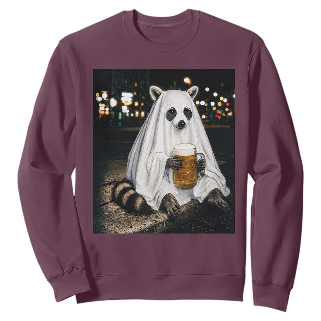 Funny Ghost Raccoon Drinking Beer Feral Halloween Gift Sweatshirt