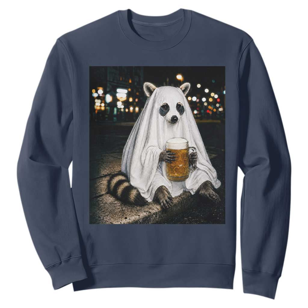 Funny Ghost Raccoon Drinking Beer Feral Halloween Gift Sweatshirt