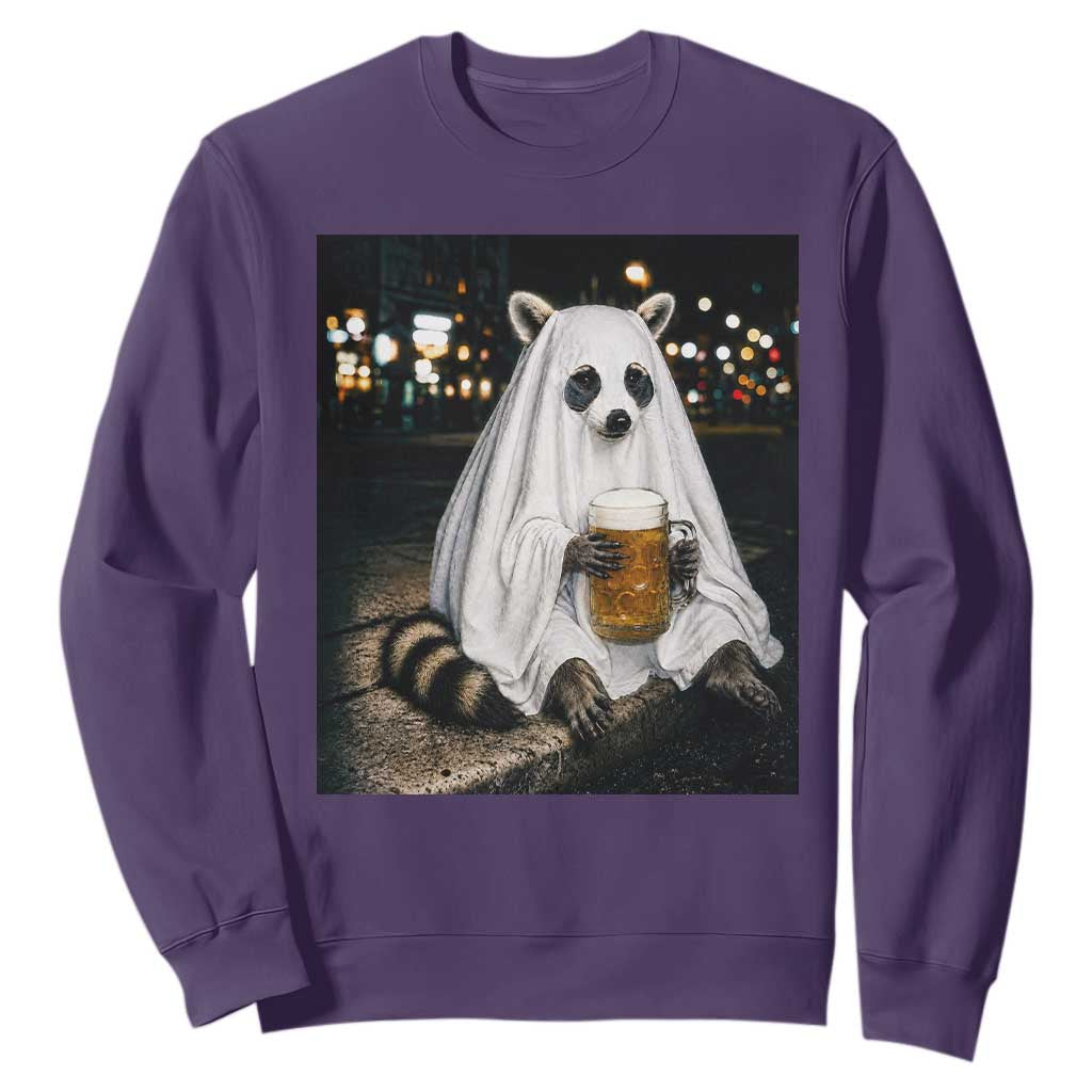 Funny Ghost Raccoon Drinking Beer Feral Halloween Gift Sweatshirt