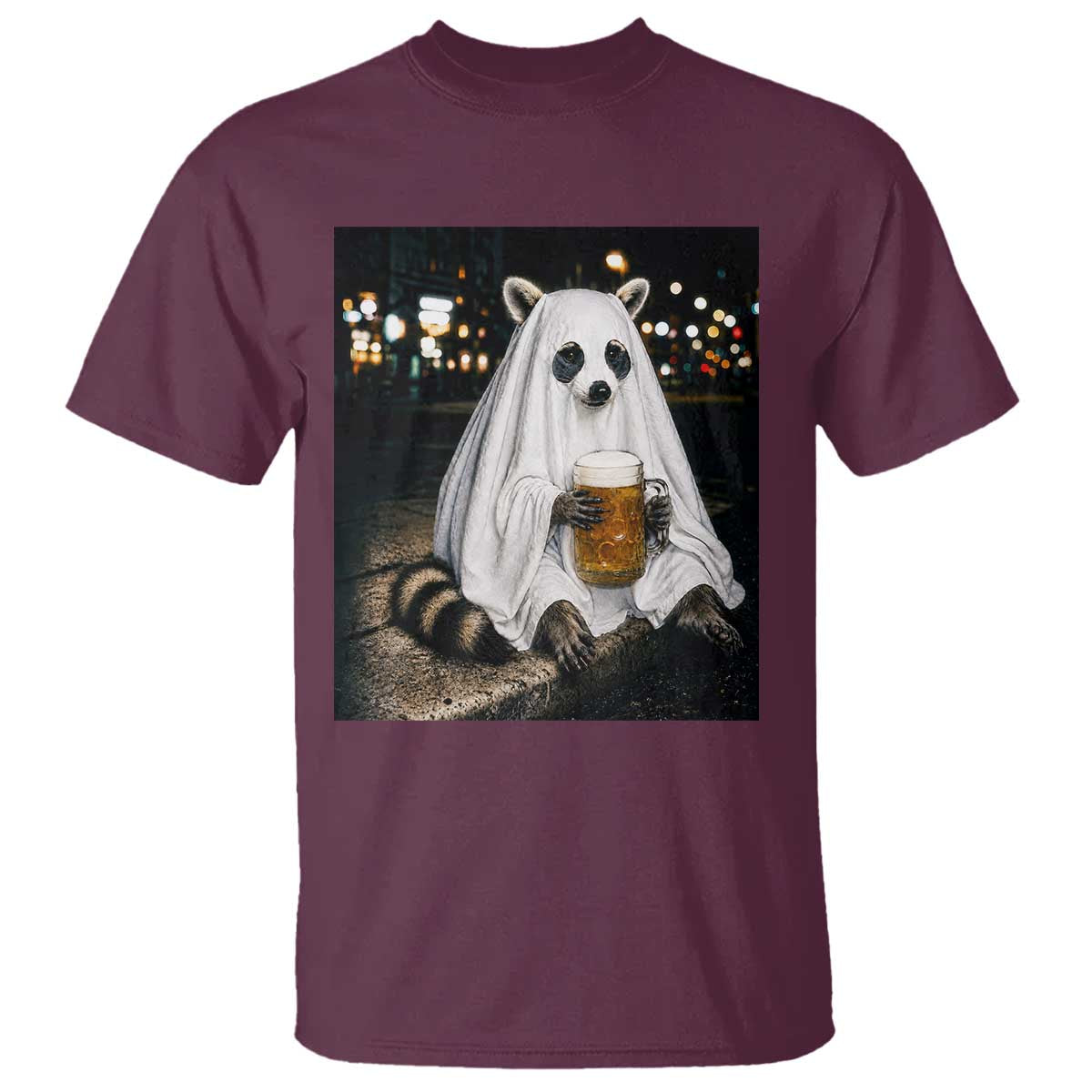Funny Ghost Raccoon Drinking Beer Feral Halloween Gift T Shirt