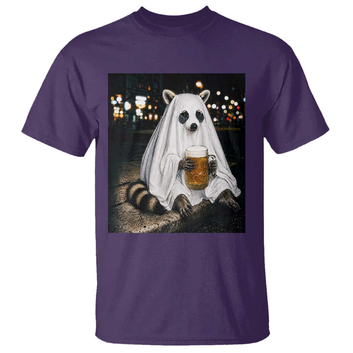 Funny Ghost Raccoon Drinking Beer Feral Halloween Gift T Shirt