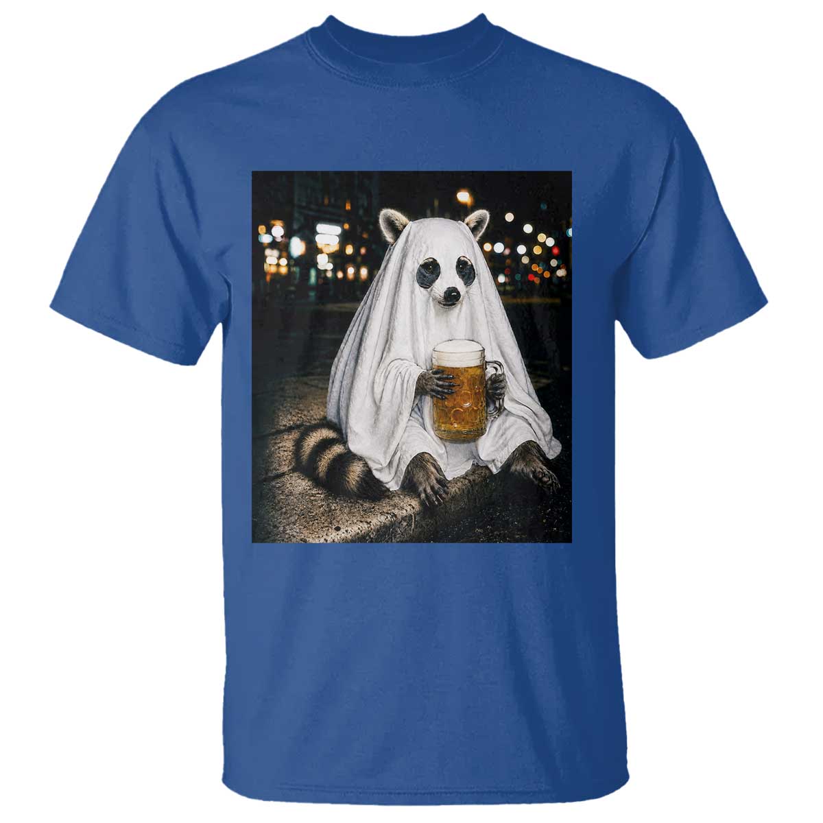 Funny Ghost Raccoon Drinking Beer Feral Halloween Gift T Shirt