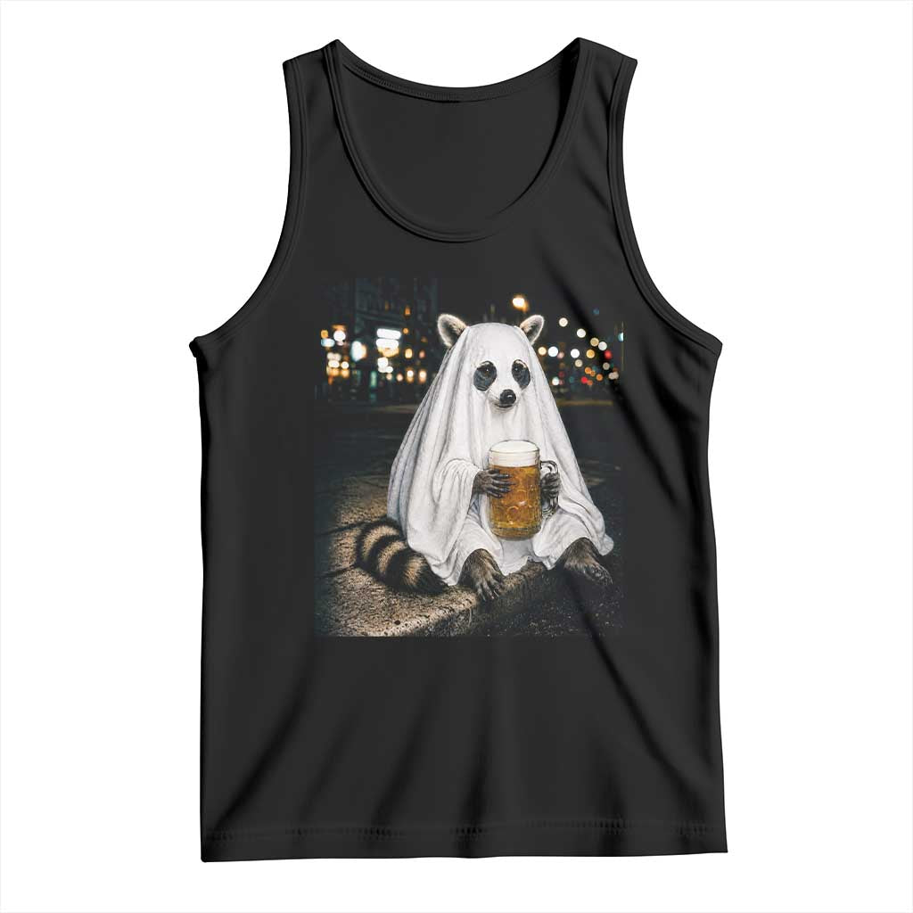 Funny Ghost Raccoon Drinking Beer Feral Halloween Gift Tank Top