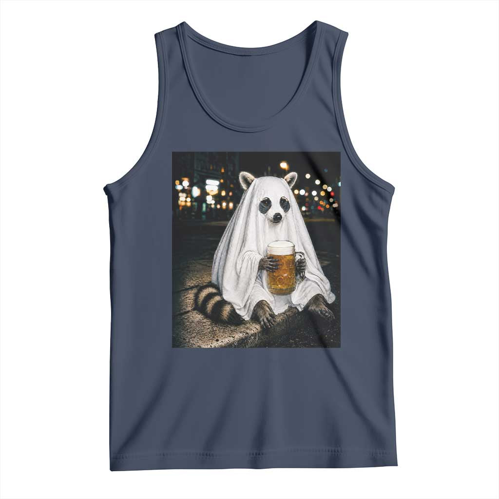 Funny Ghost Raccoon Drinking Beer Feral Halloween Gift Tank Top