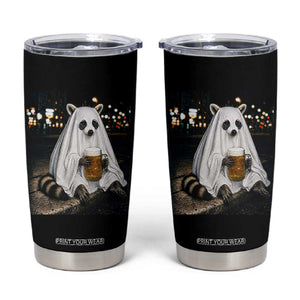 Funny Ghost Raccoon Drinking Beer Feral Halloween Gift Tumbler Cup