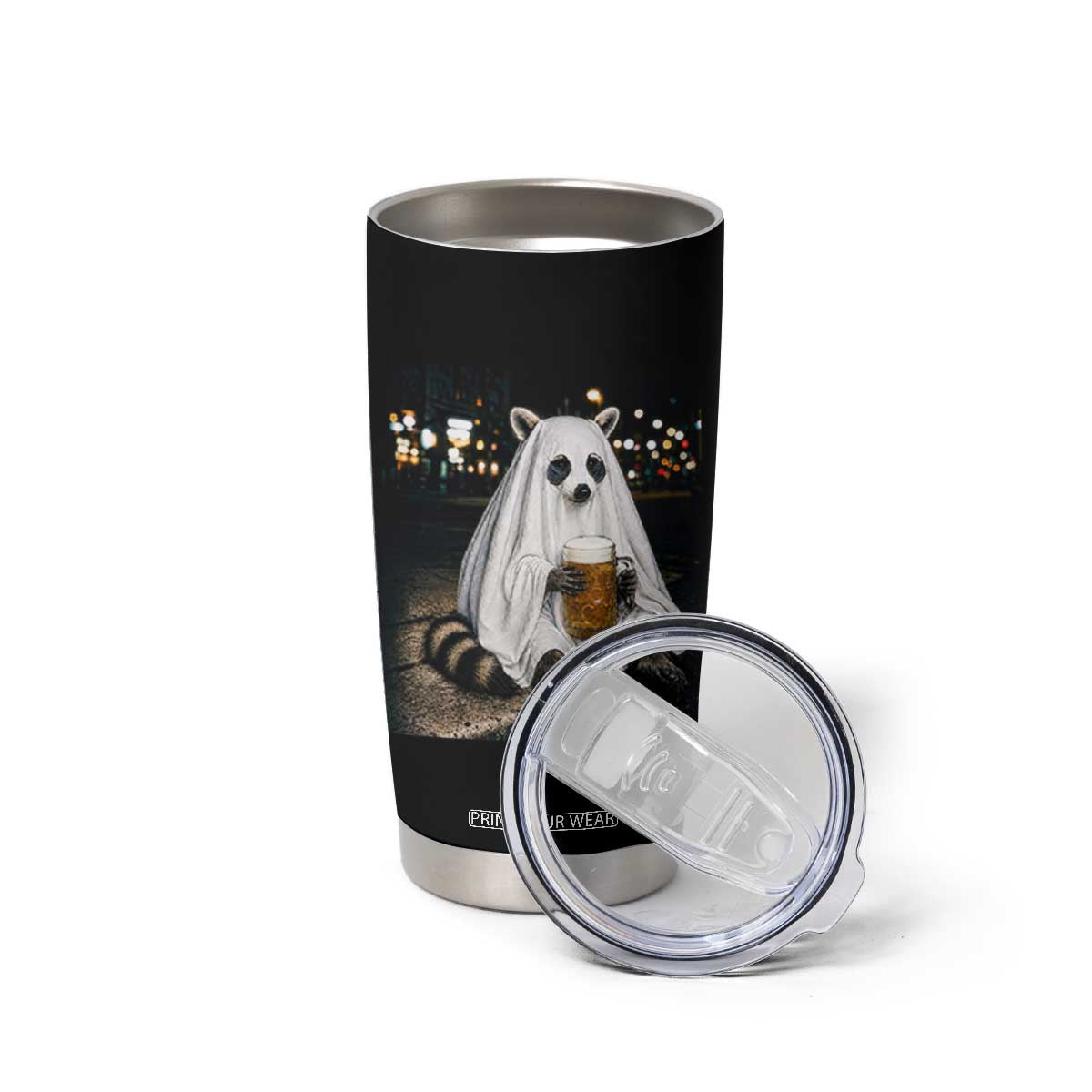 Funny Ghost Raccoon Drinking Beer Feral Halloween Gift Tumbler Cup