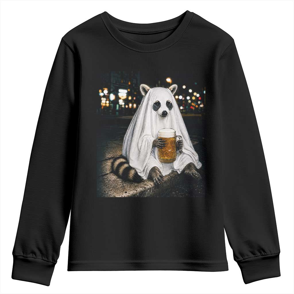 Funny Ghost Raccoon Drinking Beer Feral Halloween Gift Youth Sweatshirt
