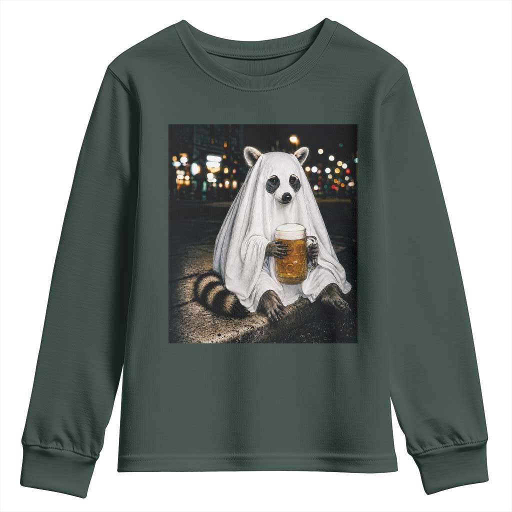 Funny Ghost Raccoon Drinking Beer Feral Halloween Gift Youth Sweatshirt