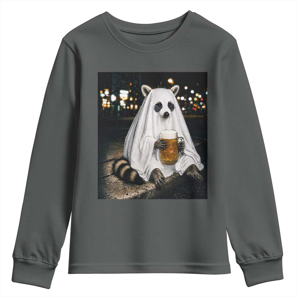 Funny Ghost Raccoon Drinking Beer Feral Halloween Gift Youth Sweatshirt