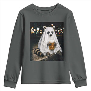 Funny Ghost Raccoon Drinking Beer Feral Halloween Gift Youth Sweatshirt