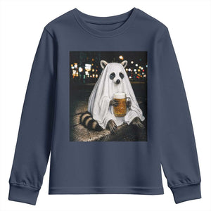 Funny Ghost Raccoon Drinking Beer Feral Halloween Gift Youth Sweatshirt