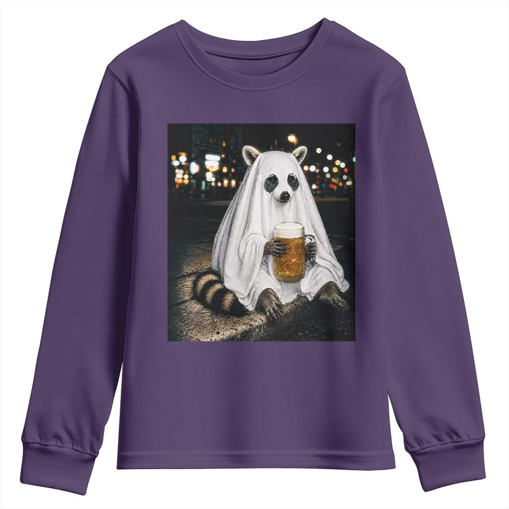 Funny Ghost Raccoon Drinking Beer Feral Halloween Gift Youth Sweatshirt