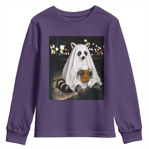 Funny Ghost Raccoon Drinking Beer Feral Halloween Gift Youth Sweatshirt