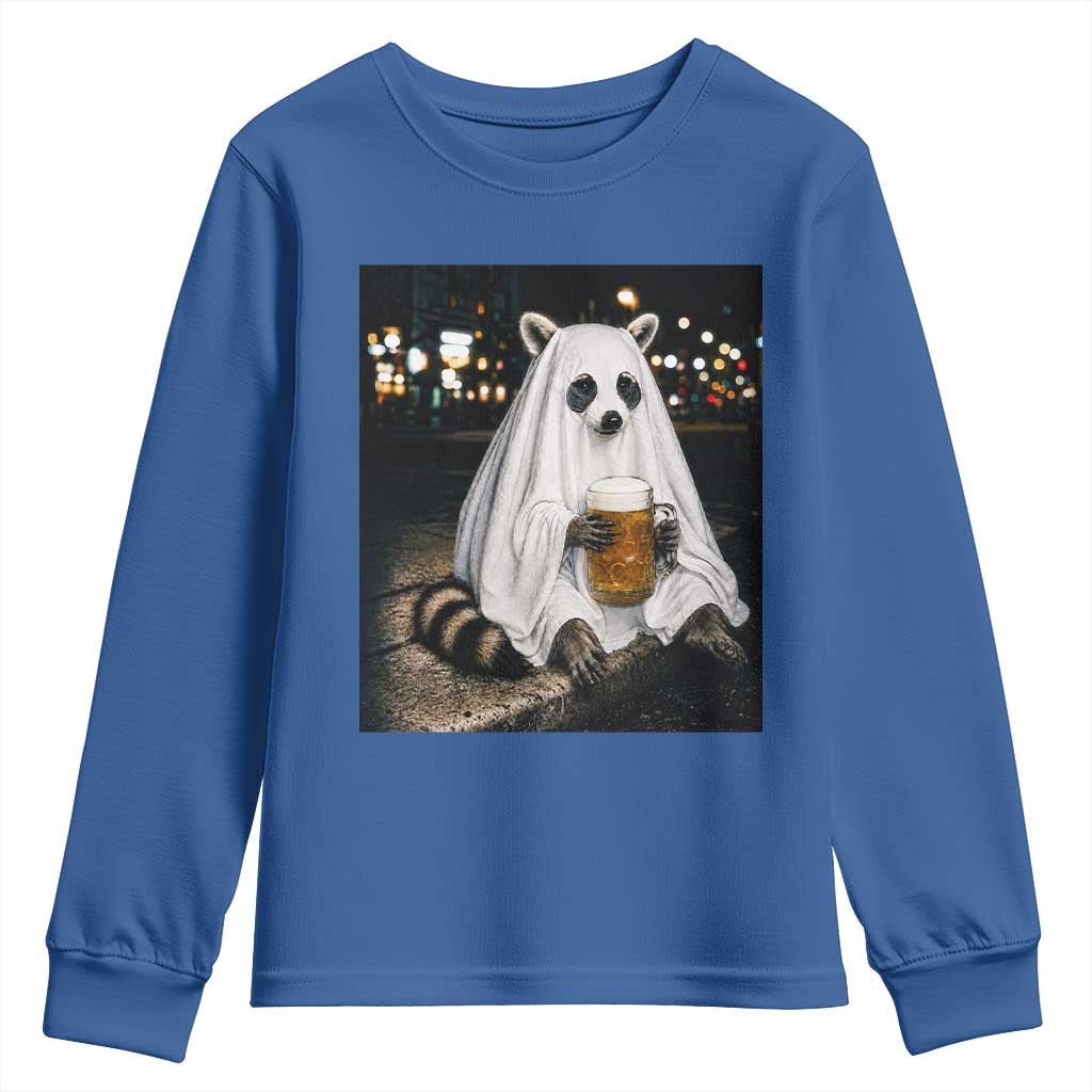 Funny Ghost Raccoon Drinking Beer Feral Halloween Gift Youth Sweatshirt